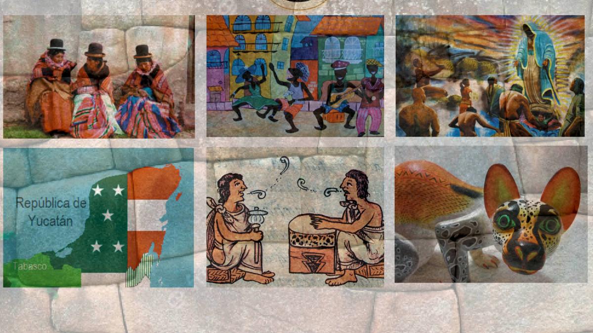 A mosaic of six Indo-Afro-Hispano-Latino images. 