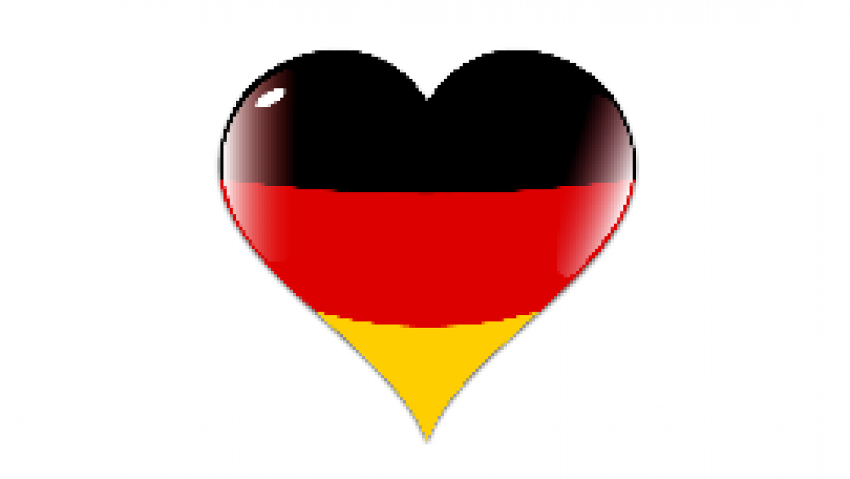 A heart colored to look like the German flag, with black, red and yellow horizontal stripes.