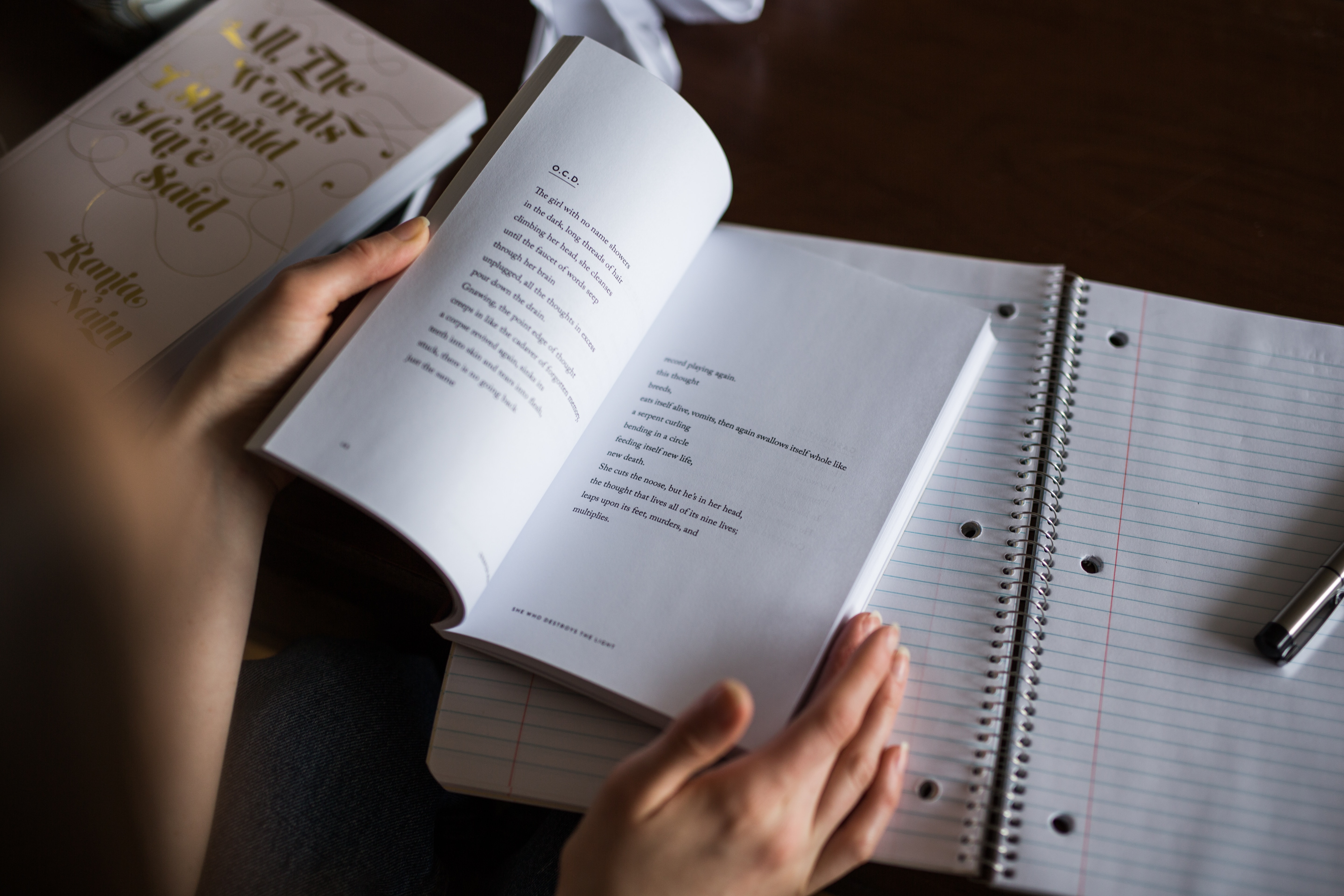 Person studying poetry