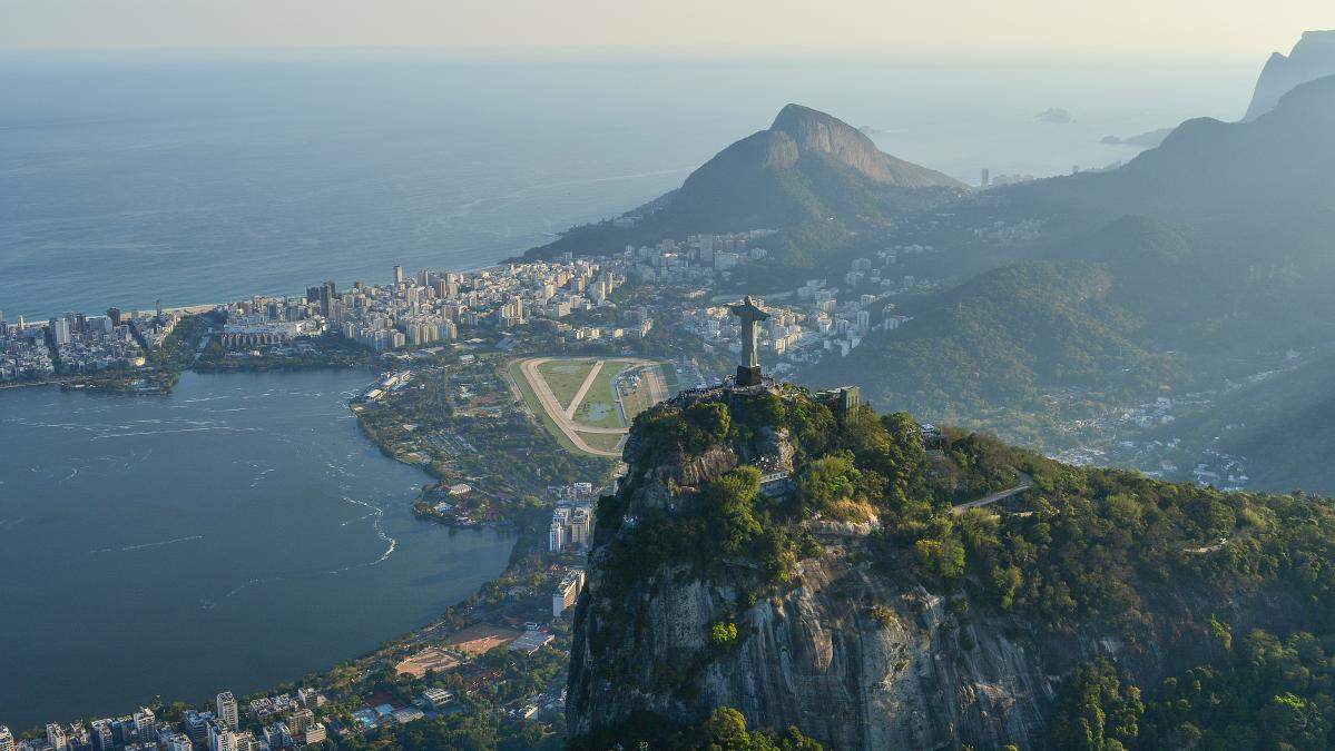 Landscape of Rio, Brazil, with the Christ the Redeemer statue looking over the city.  