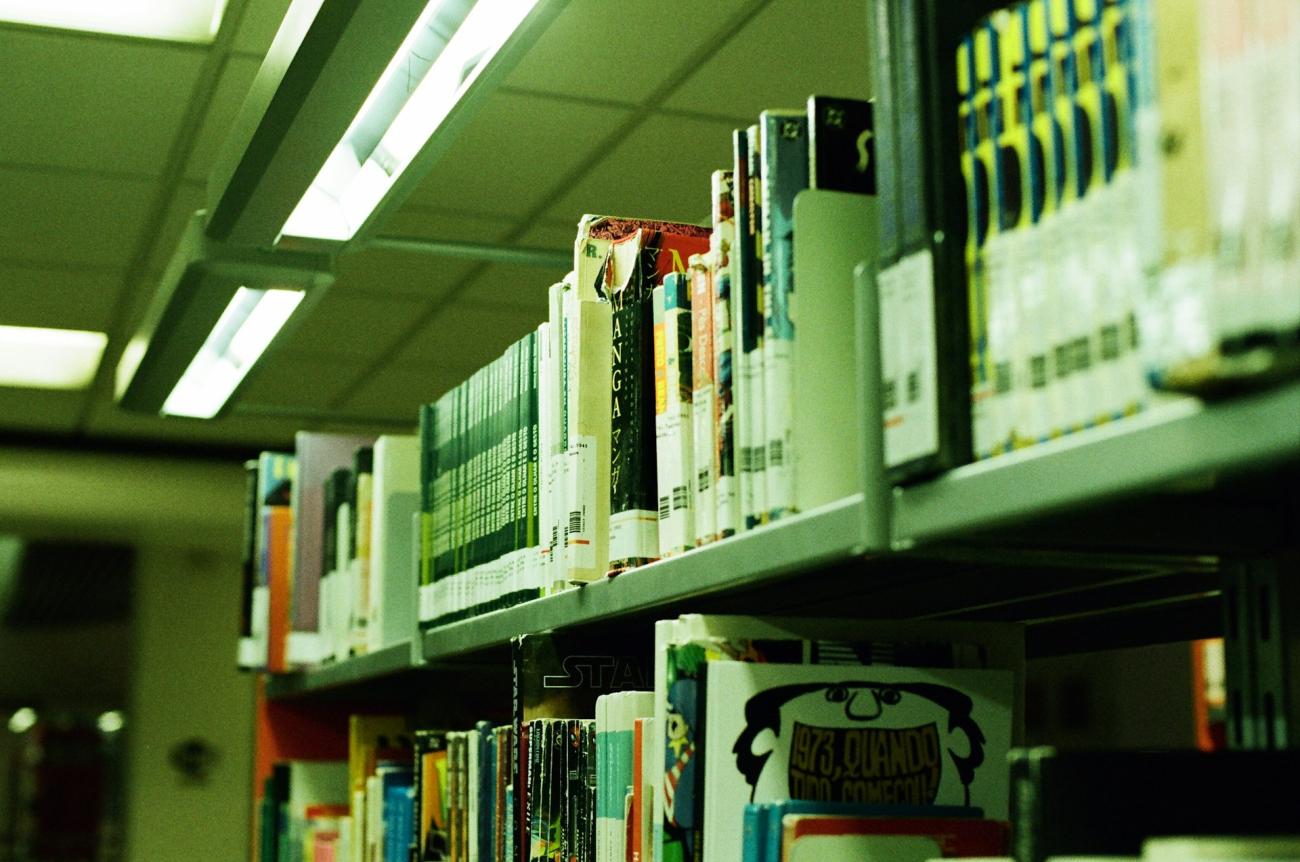 Close up of shelves at a library