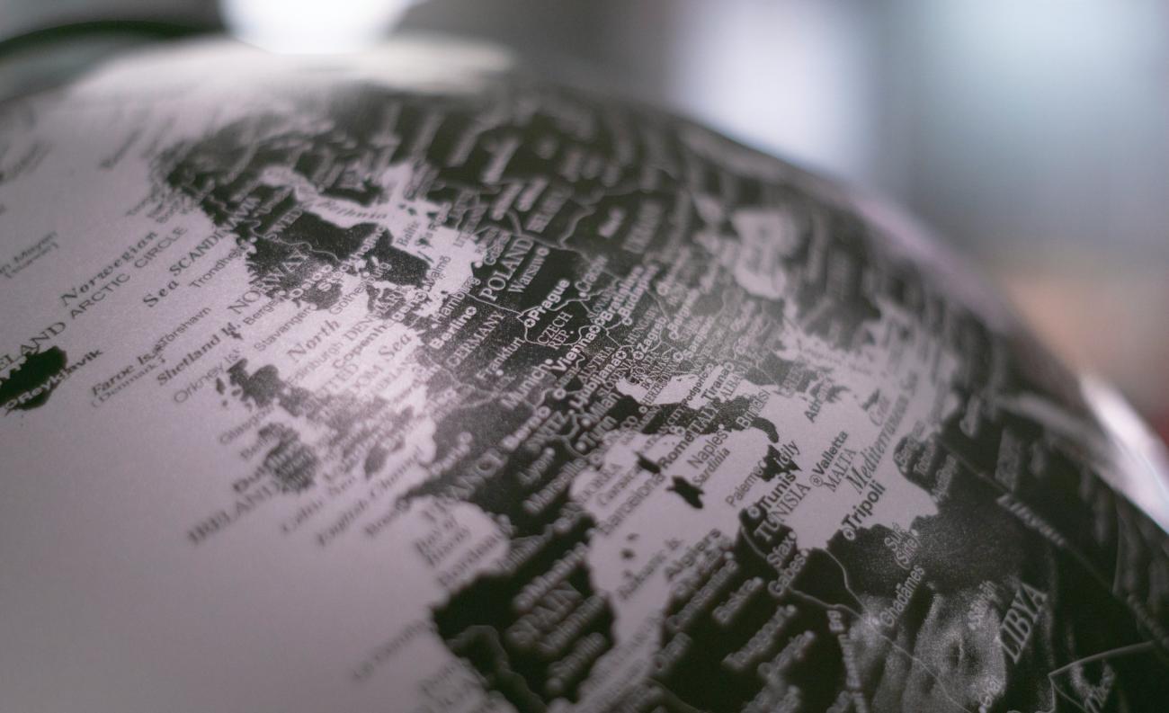 Close-up of a black and white map